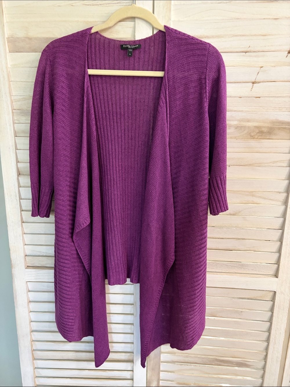 Eileen Fisher Magenta Draped Open-Front Cardigan